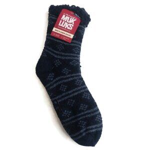 MUK LUKS Mens Cabin Socks L/XL Shoe Size 11/13 Dark Blue Multi Warm and Cozy RT